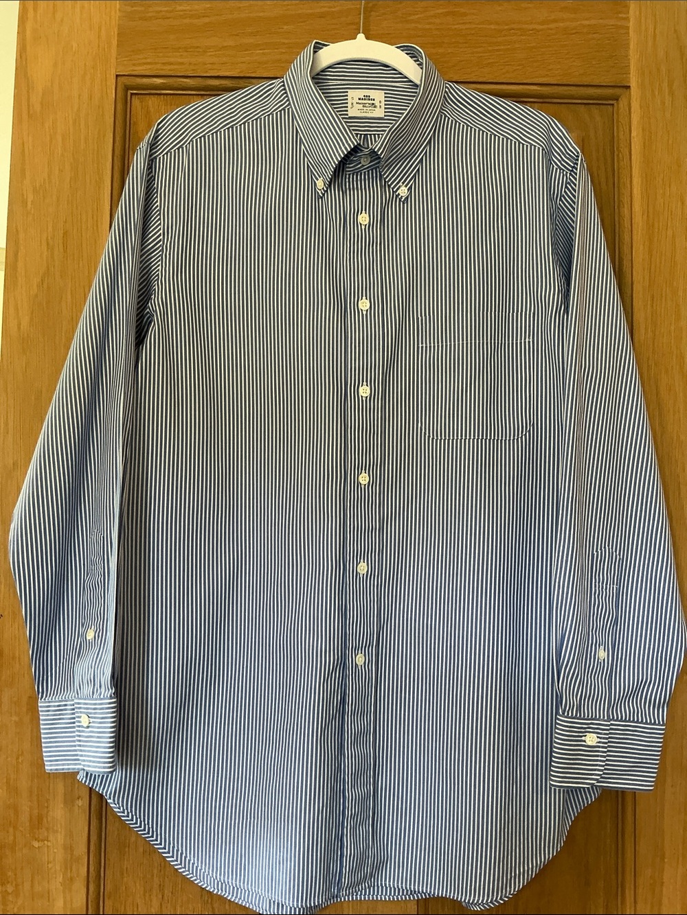 400 Madison Blue and White Pinstripe Button-Down Dress Shirt